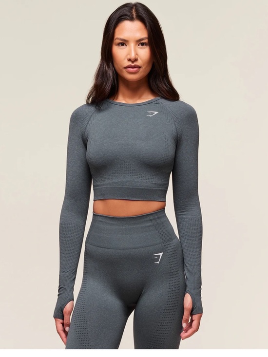 Gymshark Tops - Gymshark Vital Strong Gray Marl Long Sleeve Crop Top